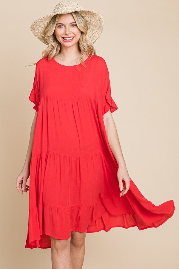 Solid Tiered Midi Dress