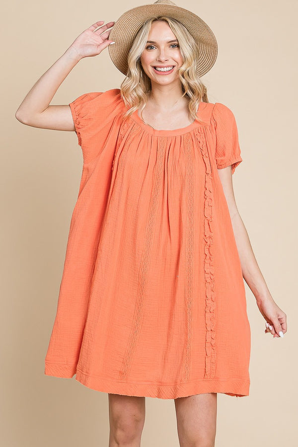 Puffed Short-Sleeve Dress with Ruffle Detail
