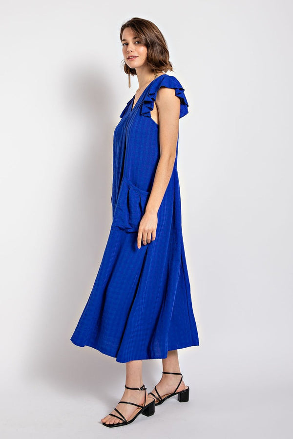Woven Midi Dress with Dramatic Pockets