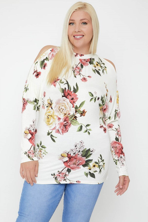 Cutout Details Floral Print Top