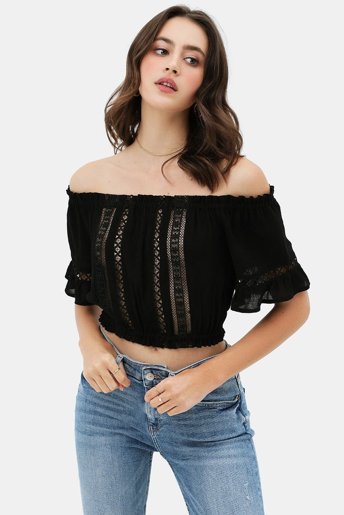 Lace Trim Front Cropped Top