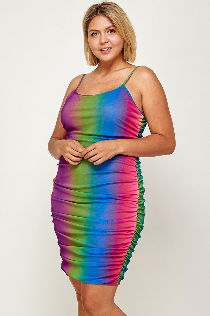 Plus Size Strappy Rainbow Print Party Dress