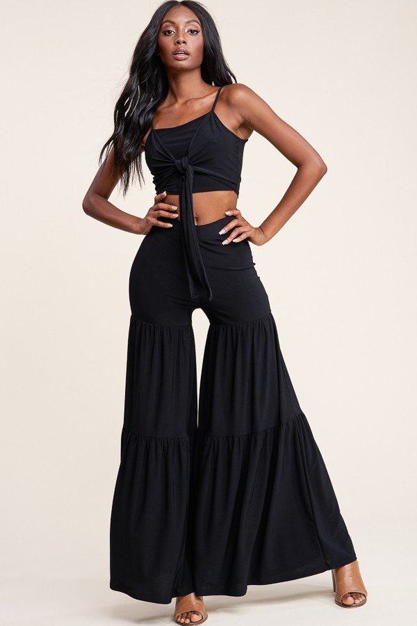 Spaghetti Strap Top And Wide Leg Pants Party Set