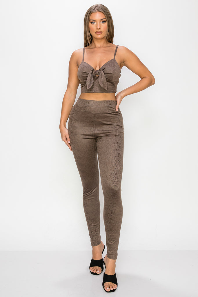 Embossed Snake Print Crop Top And Pants Set