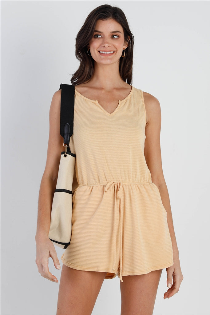 Ribbed Self-tie Waistline Romper