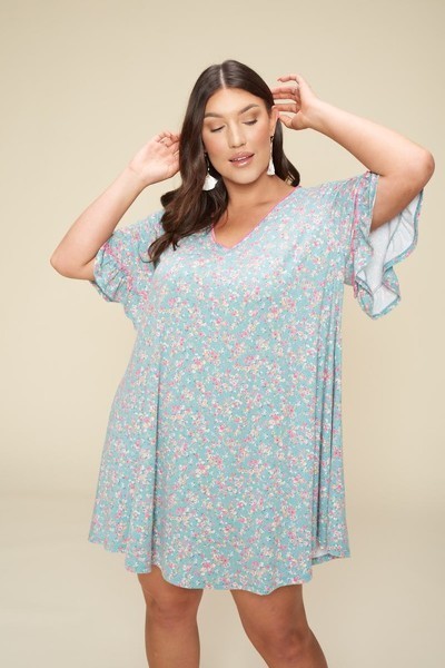 Plus Size Floral Printed Lovely Swing Dress