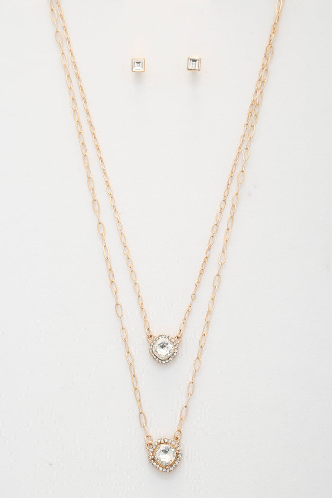 Double Crystal Metal Layered Necklace