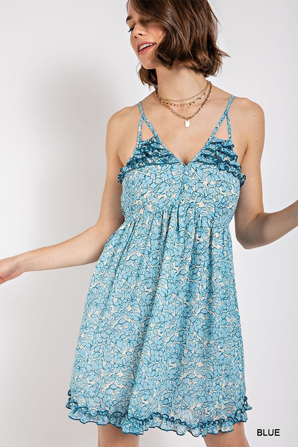 Floral print v-neck dress with lining