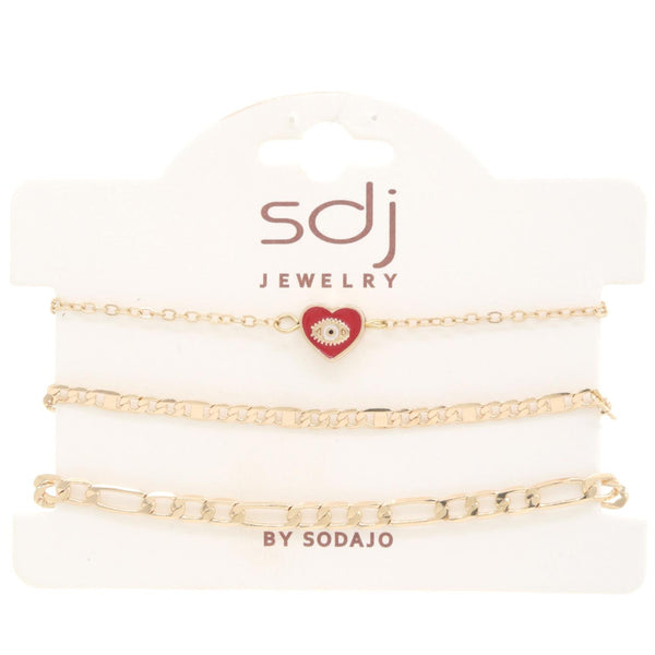 Sodajo Heart Charm Figaro Link Bracelets