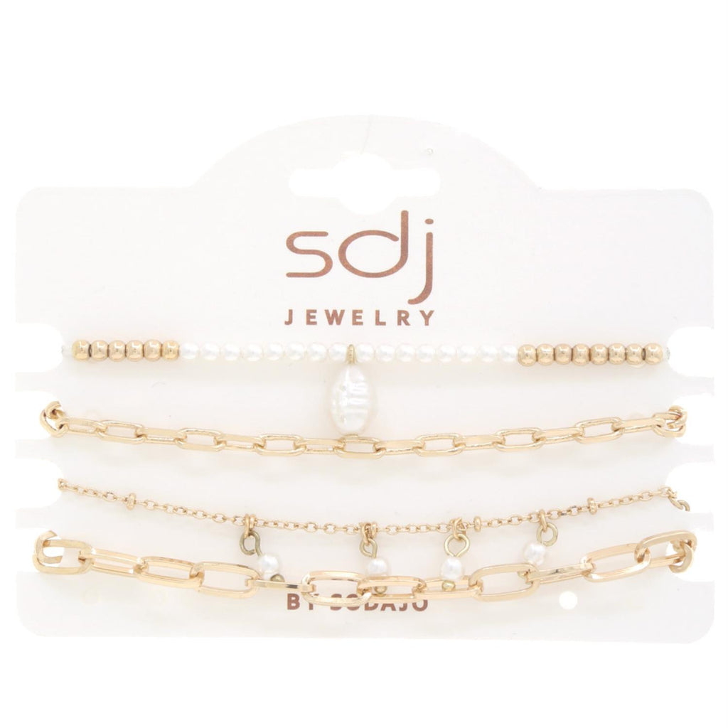 Sodajo Pearl Bead Oval Link Bracelets