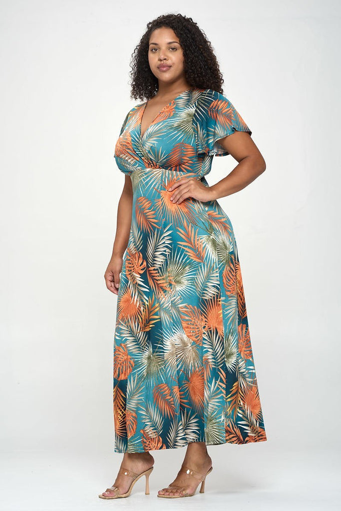 Plus Tropical Print High Slit Maxi Dress